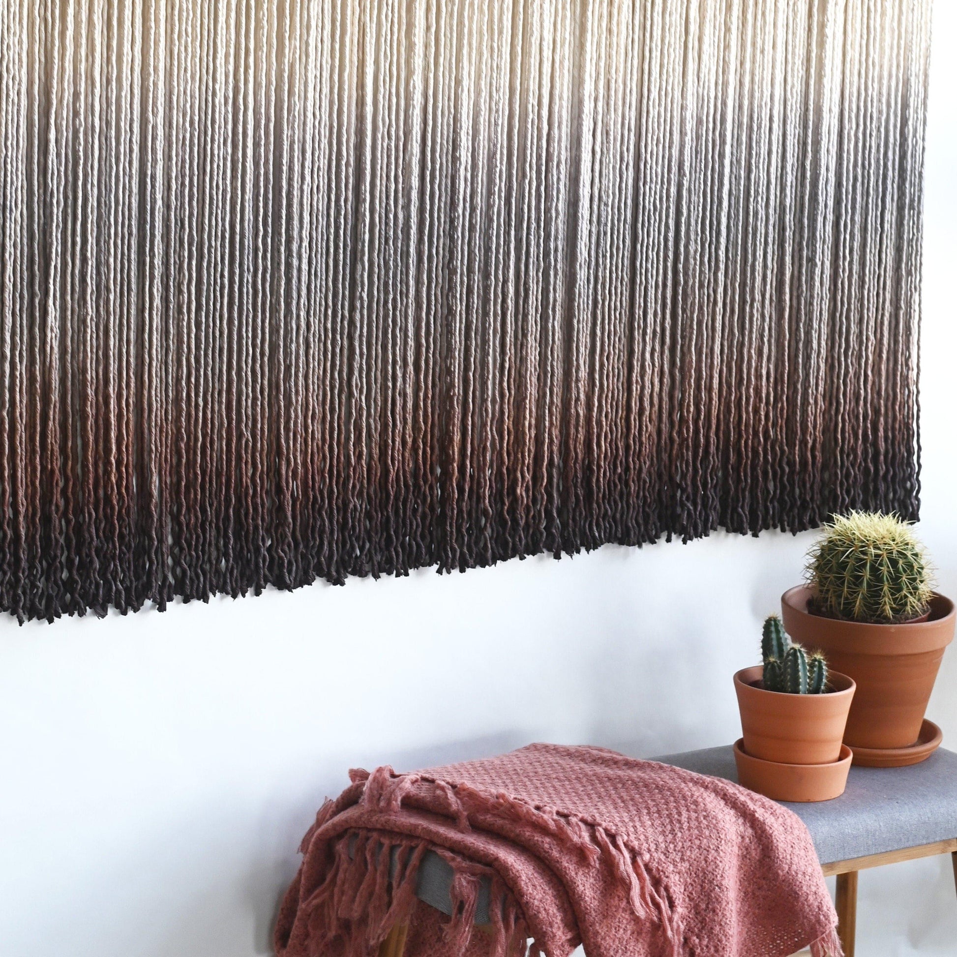 Large dip dyed fiber art wall hanging. by The Cotton Yarn