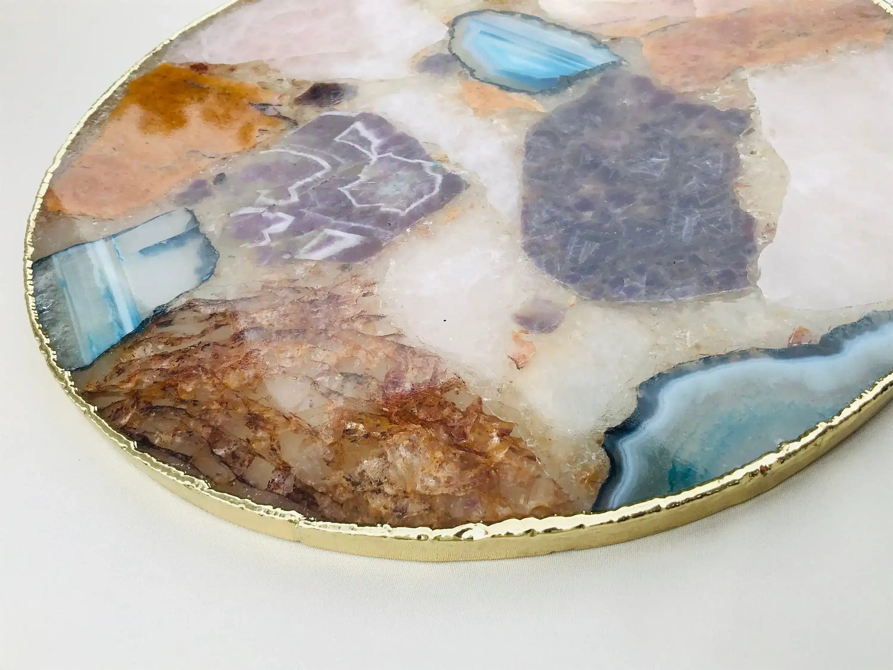 Large Multicolored Round Agate Platter Tray