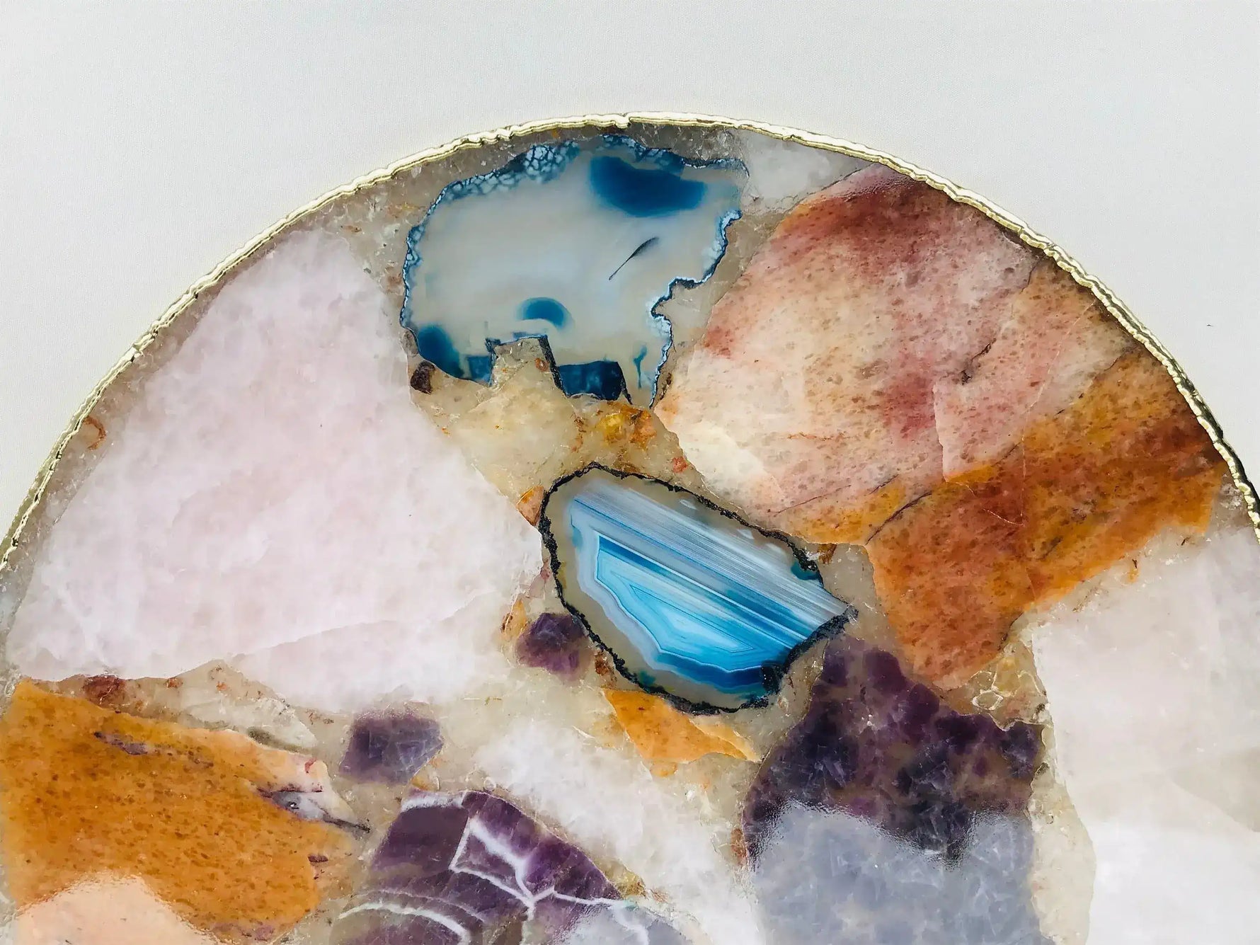 Large Multicolored Round Agate Platter Tray