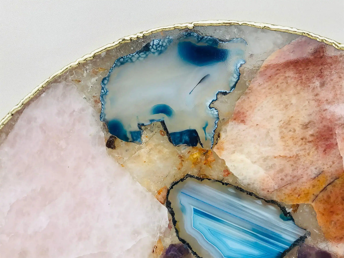 Large Multicolored Round Agate Platter Tray