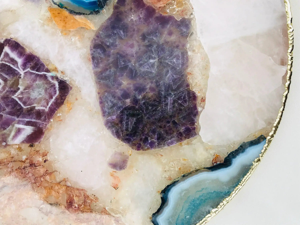 Large Multicolored Round Agate Platter Tray