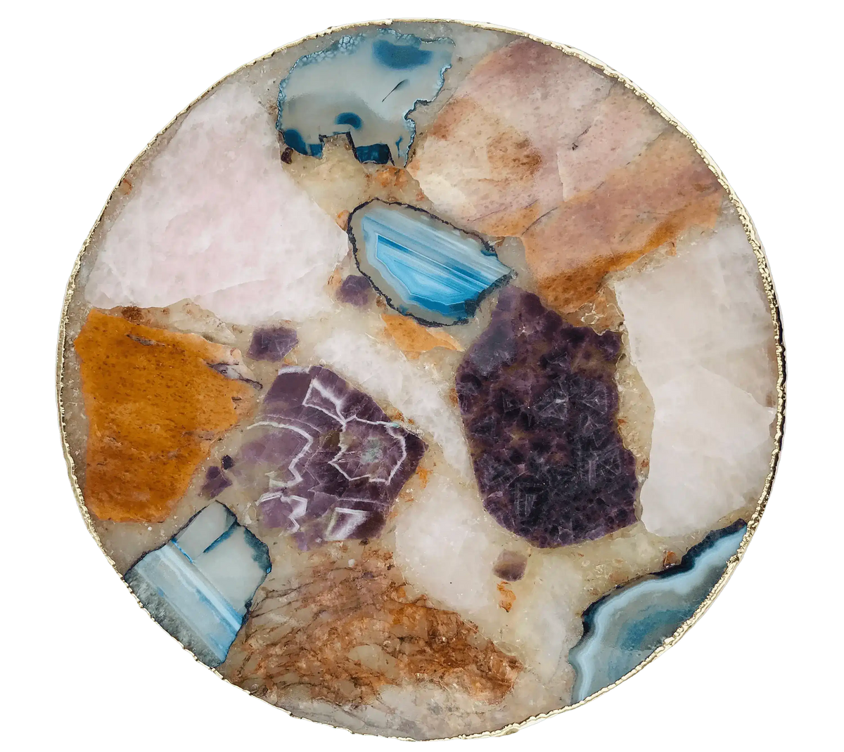 Large Multicolored Round Agate Platter Tray