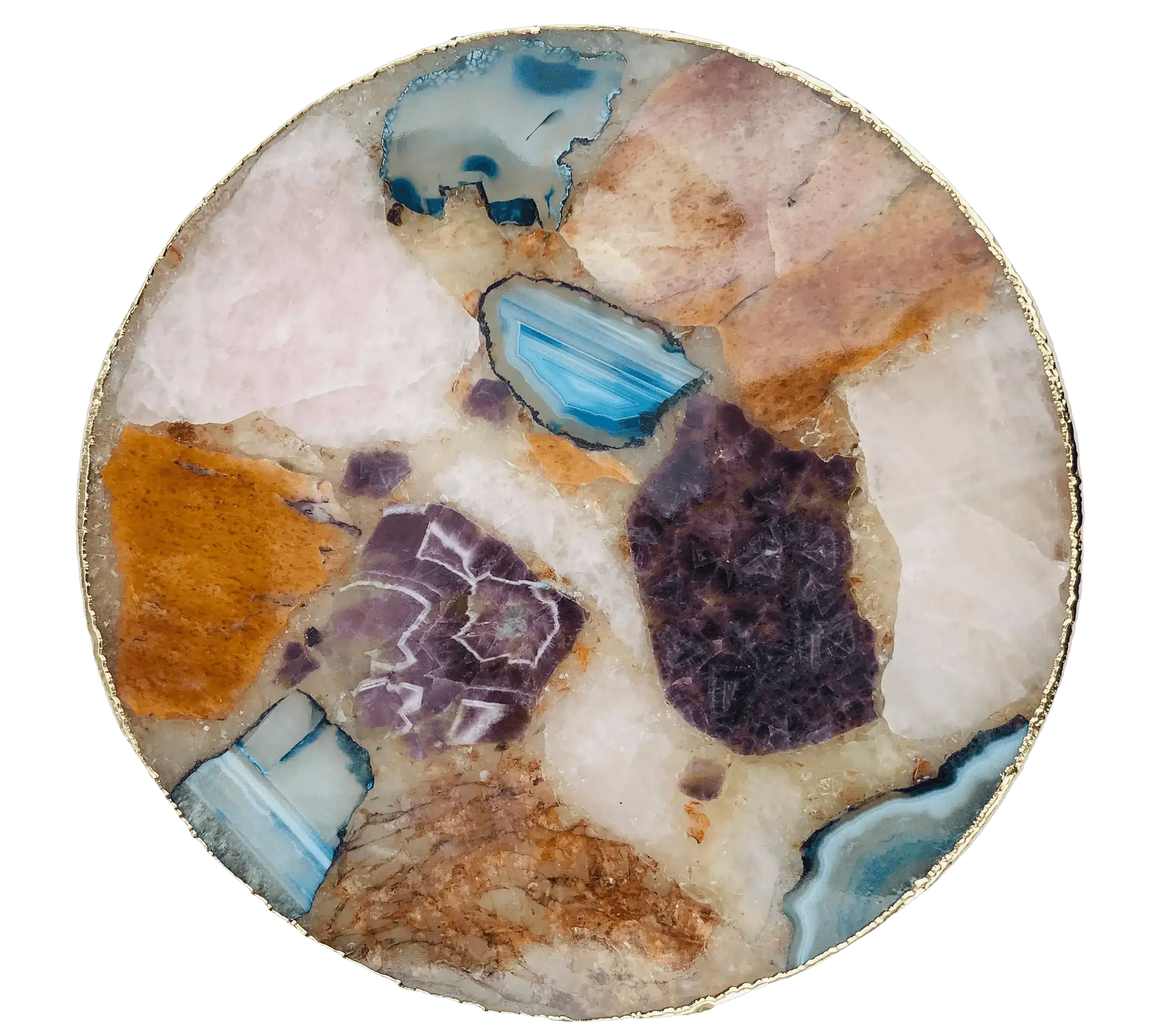 Large Multicolored Round Agate Platter Tray