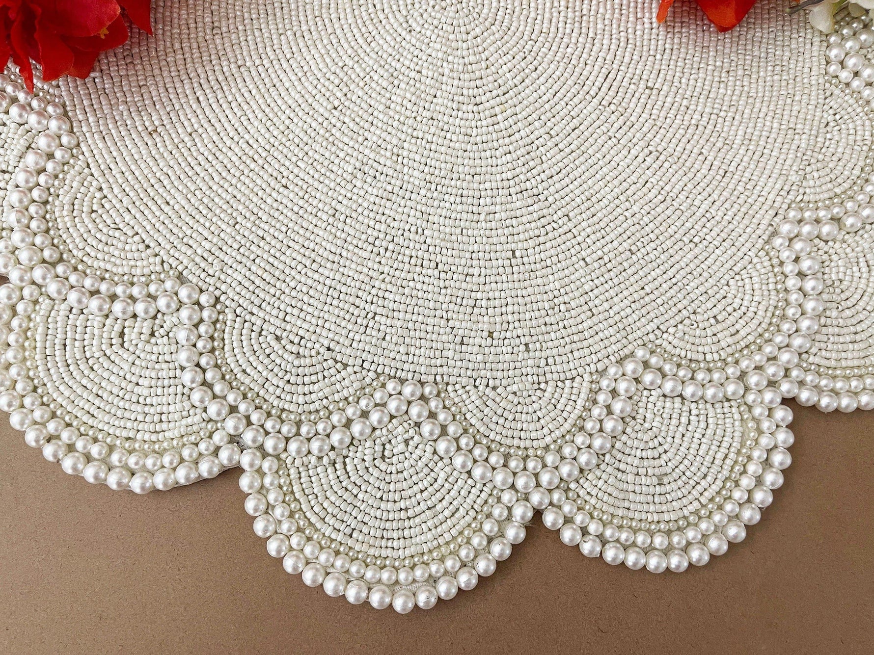 Large Pearl Flower Round Beaded Placemat