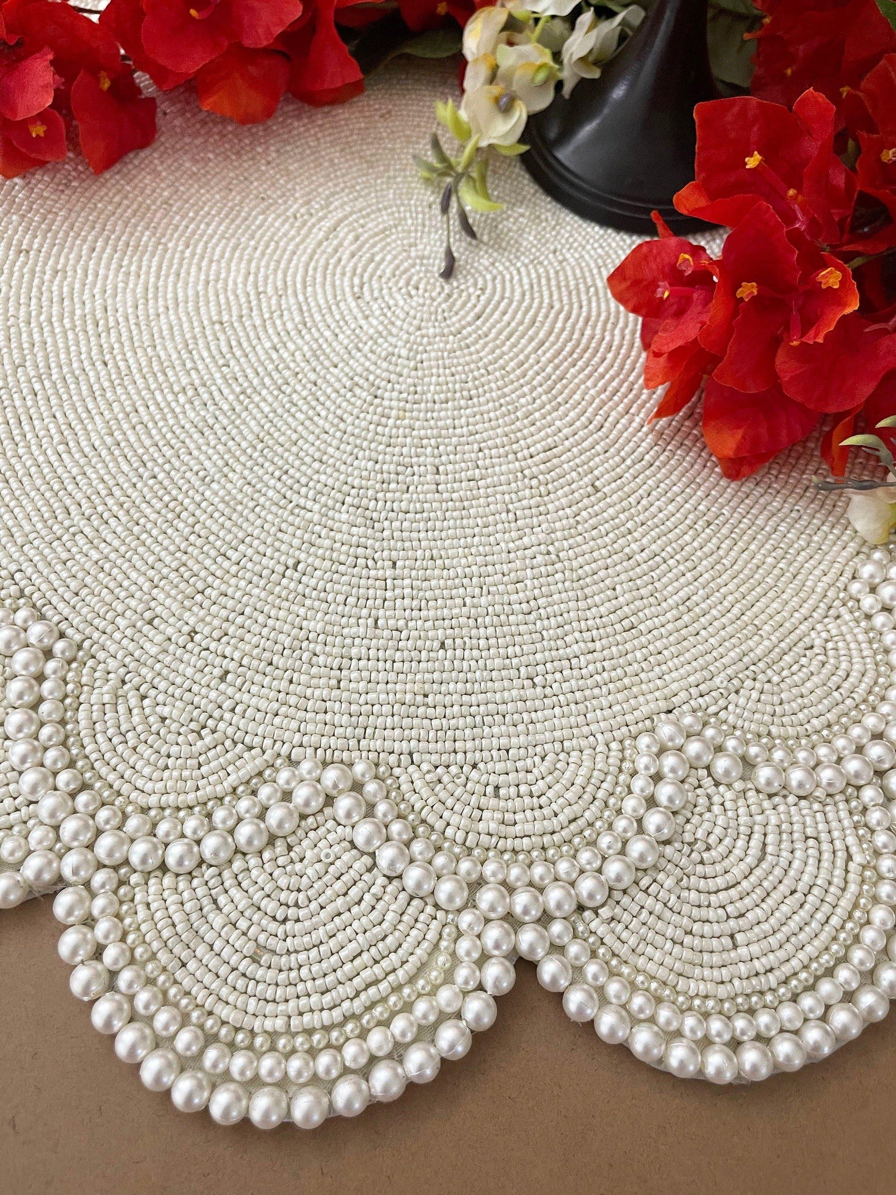 Large Pearl Flower Round Beaded Placemat