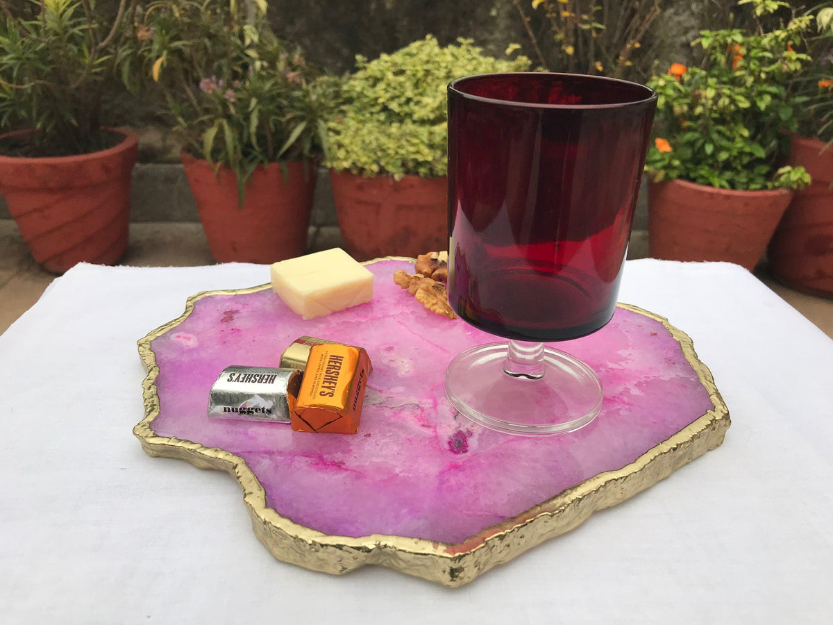 Large Pink Agate Cheese Platter Tray