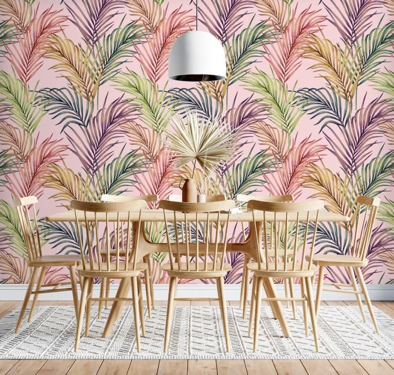 Large Pink Palm Leaves Wallpaper - MAIA HOMES
