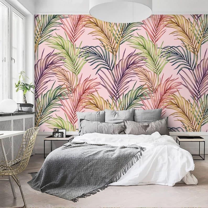 Large Pink Palm Leaves Wallpaper