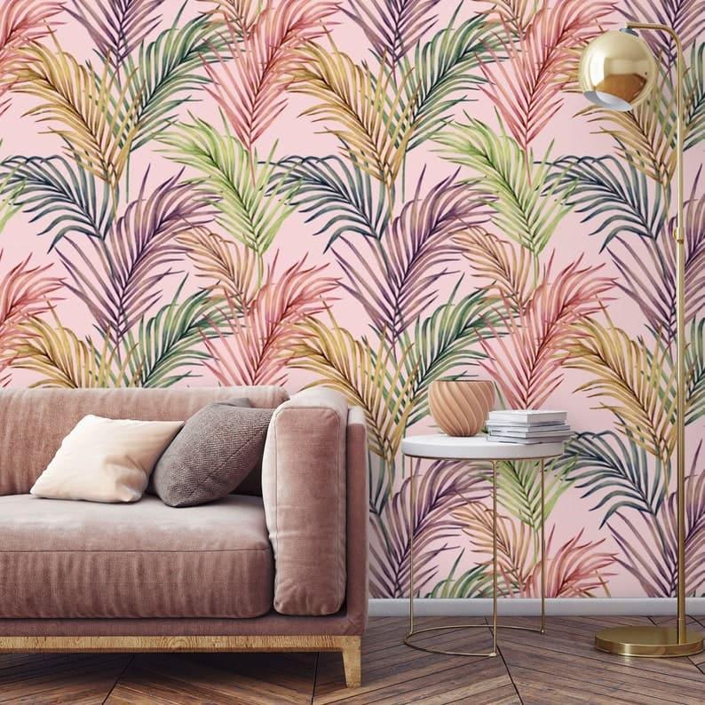 Large Pink Palm Leaves Wallpaper