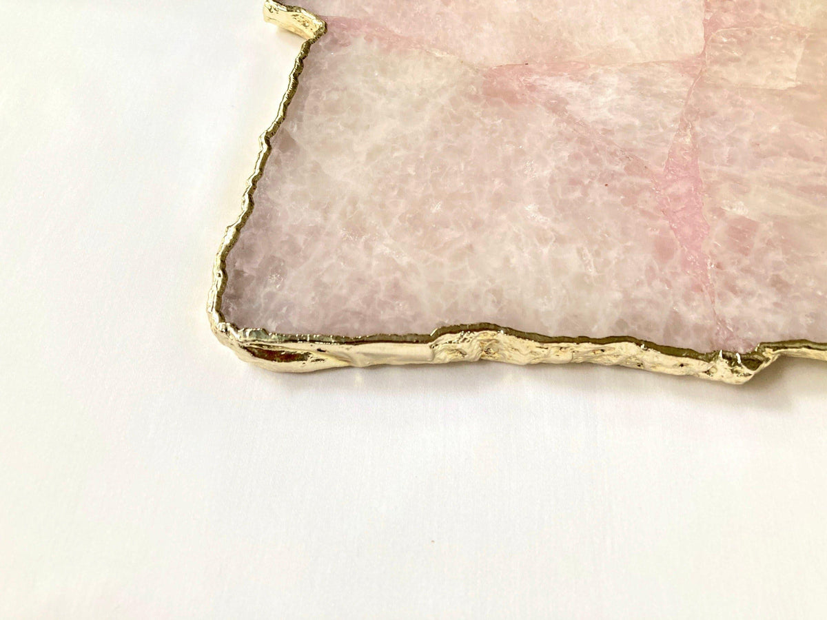 Large Rose Quartz Agate Cheese Platter Tray