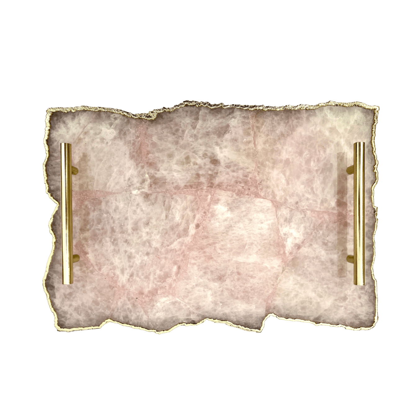 Large Rose Quartz Agate Serving Tray With Brass Handles - MAIA HOMES