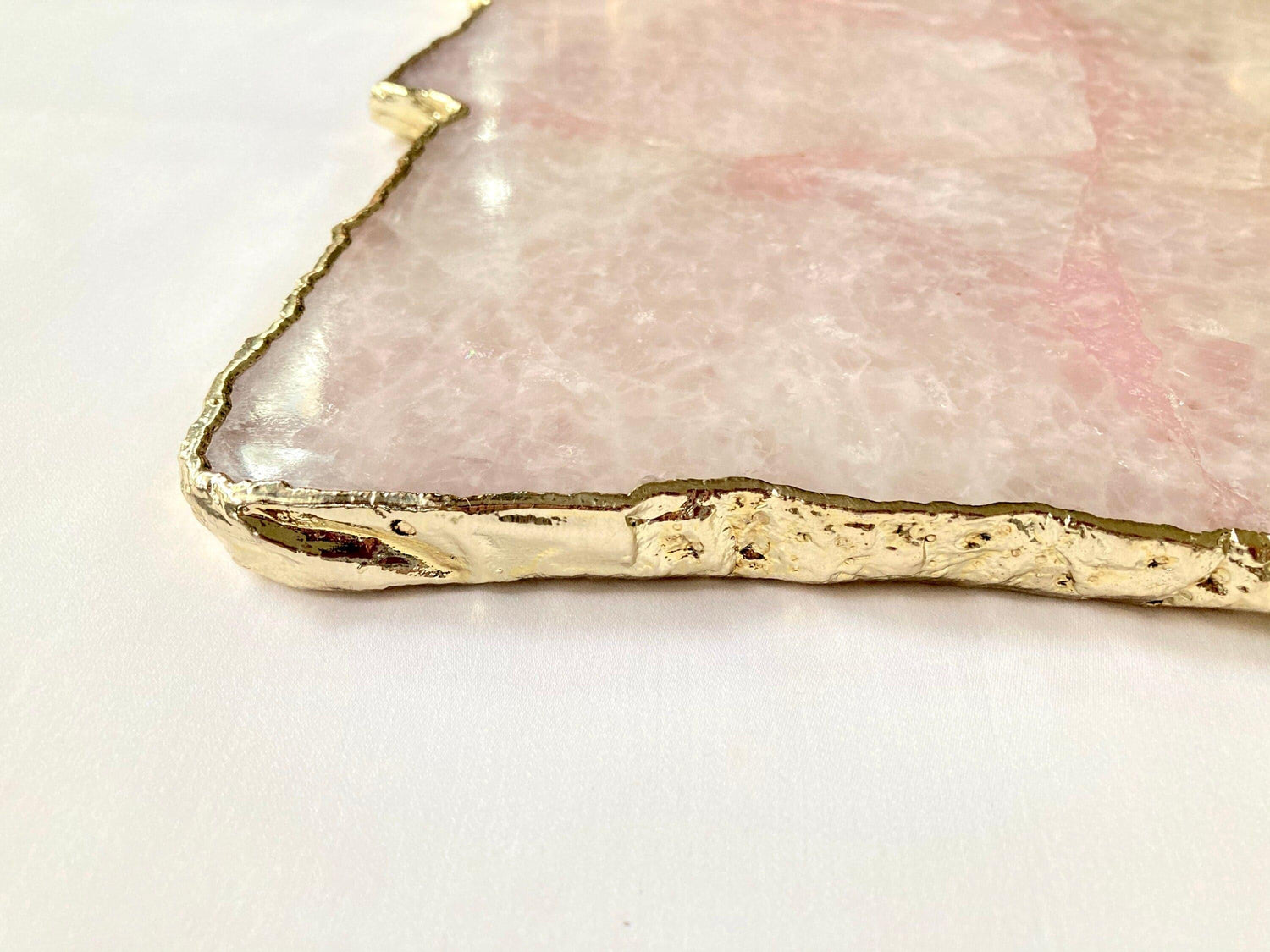 Large Rose Quartz Agate Serving Tray With Brass Handles