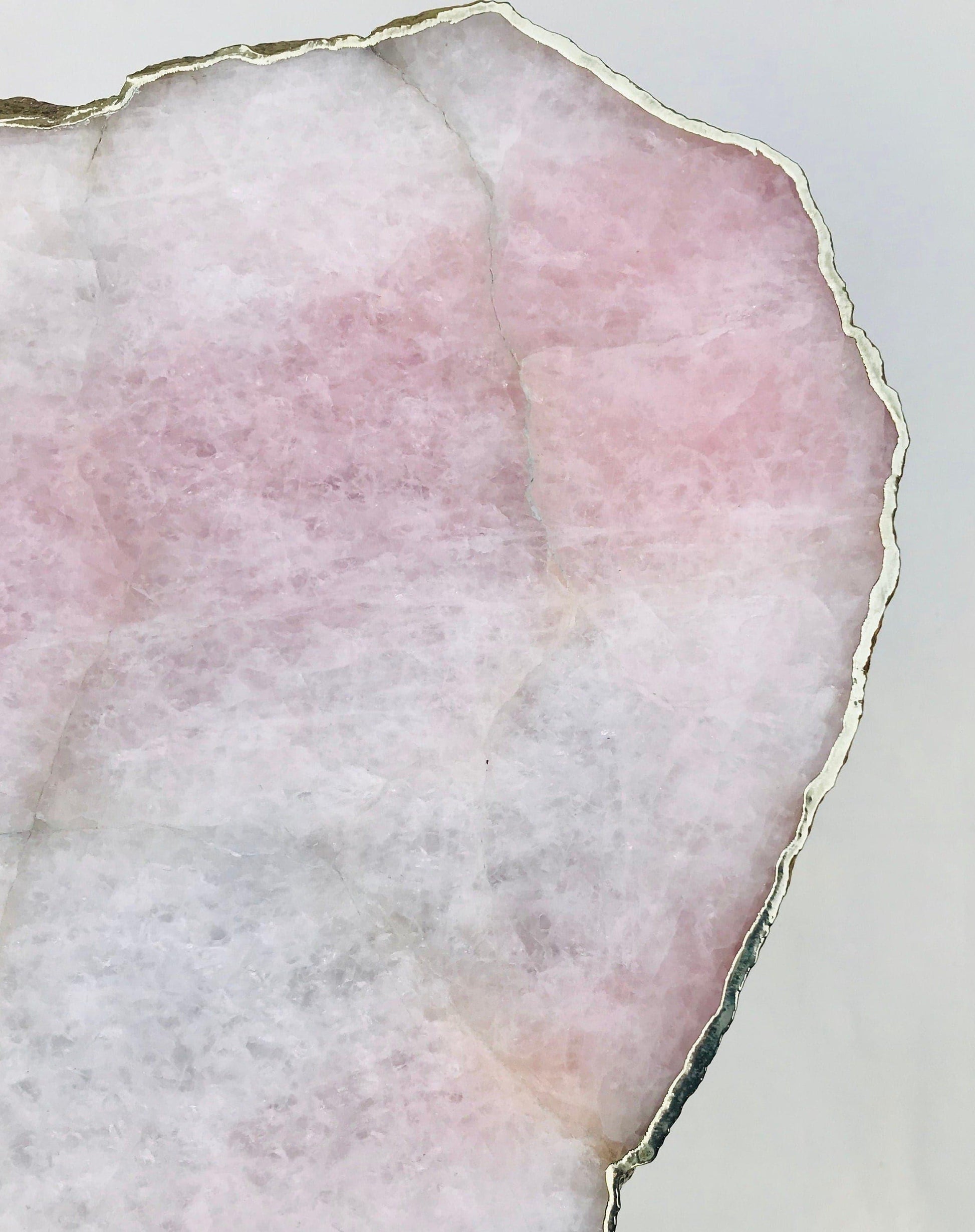 Large Rose Quartz Agate Stone Edged Accent Table