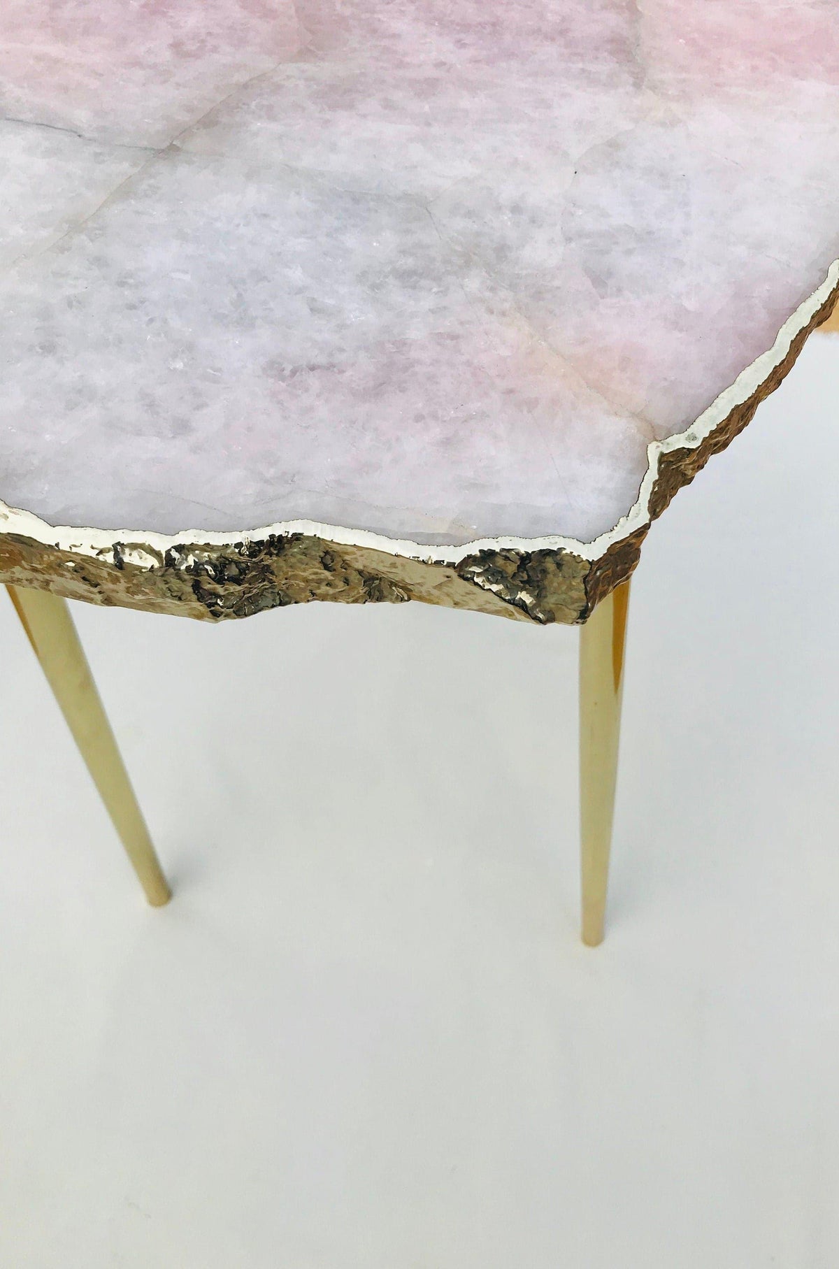 Large Rose Quartz Agate Stone Edged Accent Table