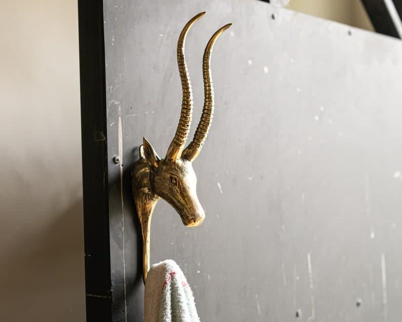 Large Solid Brass Antelope Wall Hook