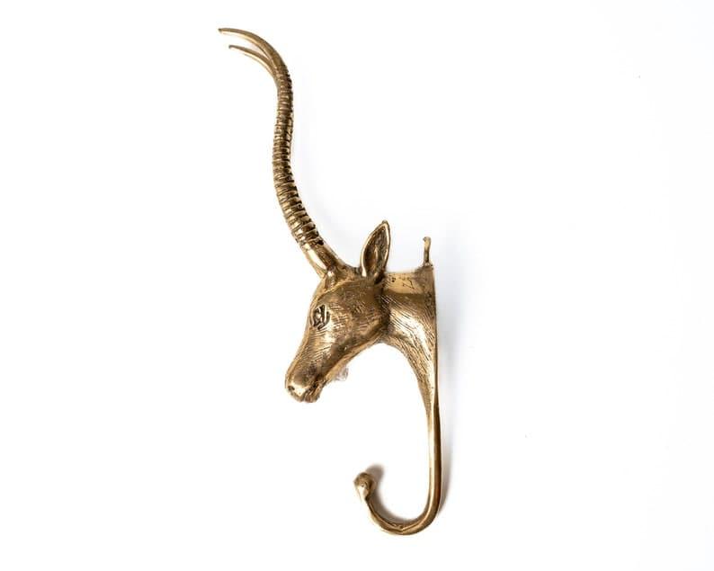 Large Solid Brass Antelope Wall Hook