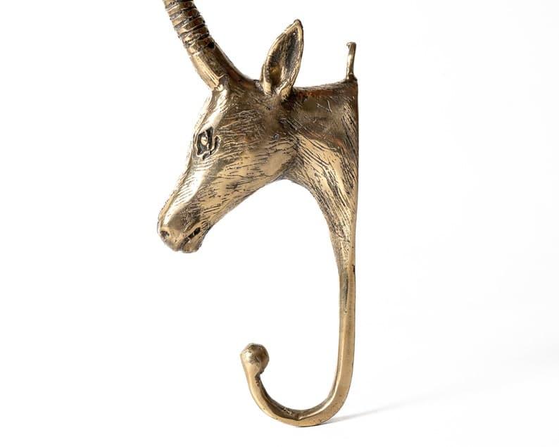 Large Solid Brass Antelope Wall Hook