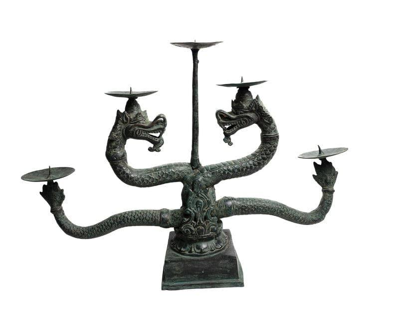 Large Solid Brass Dragon Candle Holder