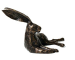 Large Solid Brass Resting Rabbit Statue