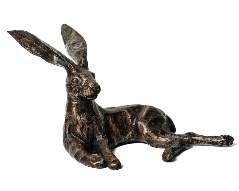 Large Solid Brass Resting Rabbit Statue