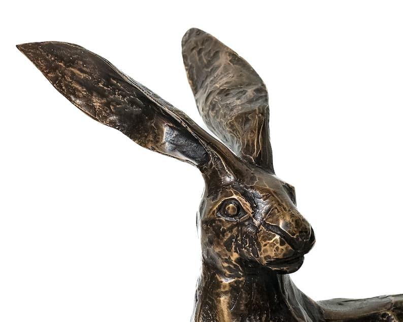 Large Solid Brass Resting Rabbit Statue