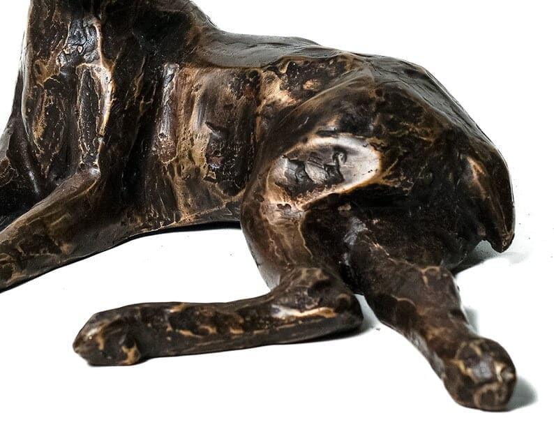 Large Solid Brass Resting Rabbit Statue