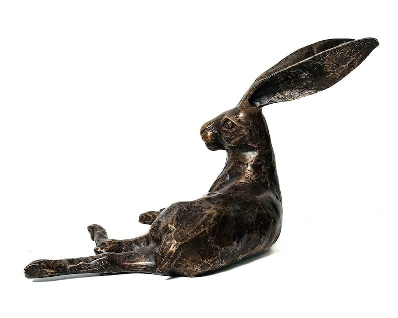 Large Solid Brass Resting Rabbit Statue - MAIA HOMES