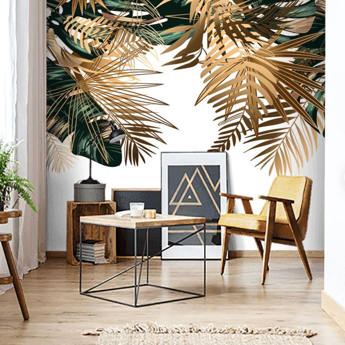 Large Tropical Brown and Green Palm Leaves Wall Mural