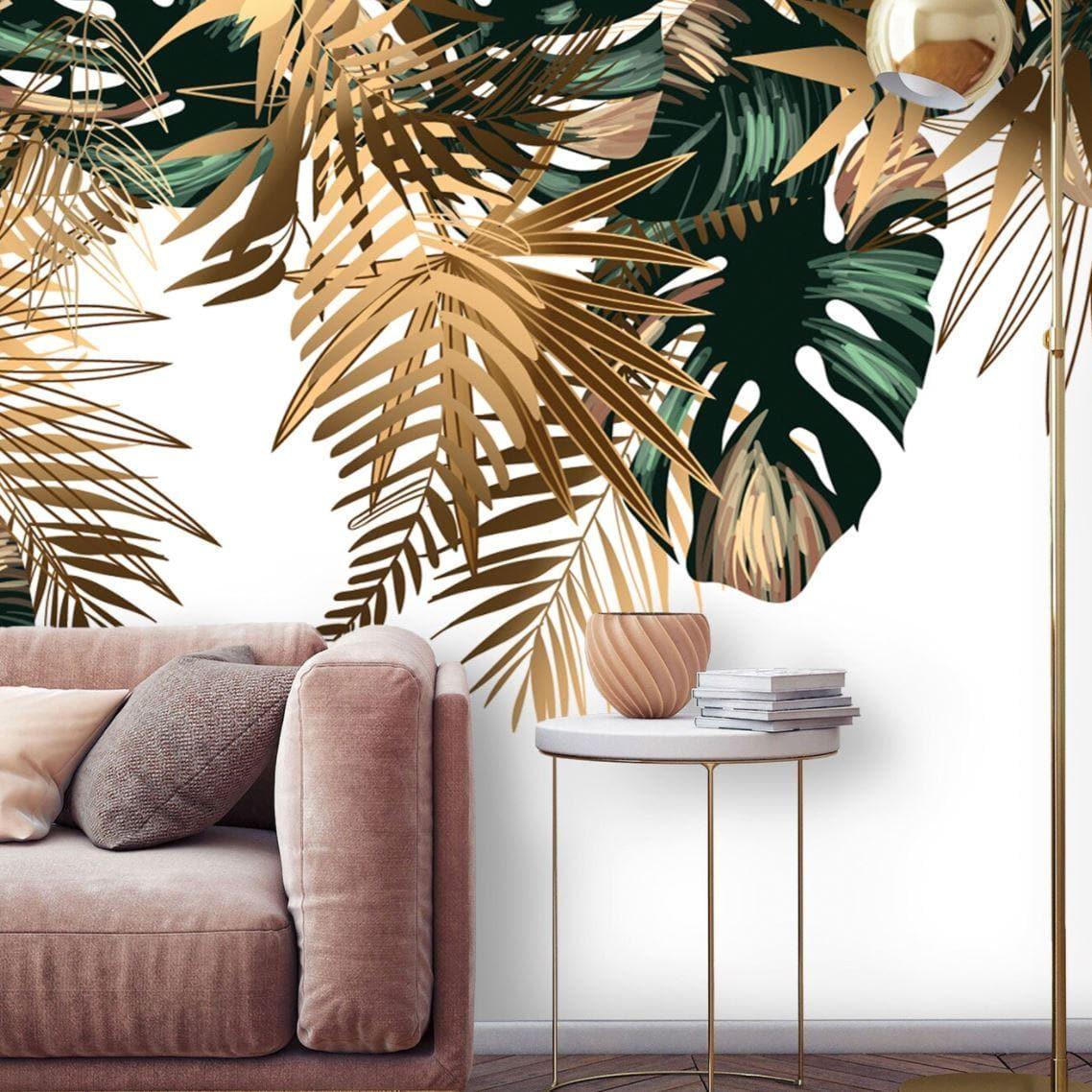 Large Tropical Brown and Green Palm Leaves Wall Mural - MAIA HOMES