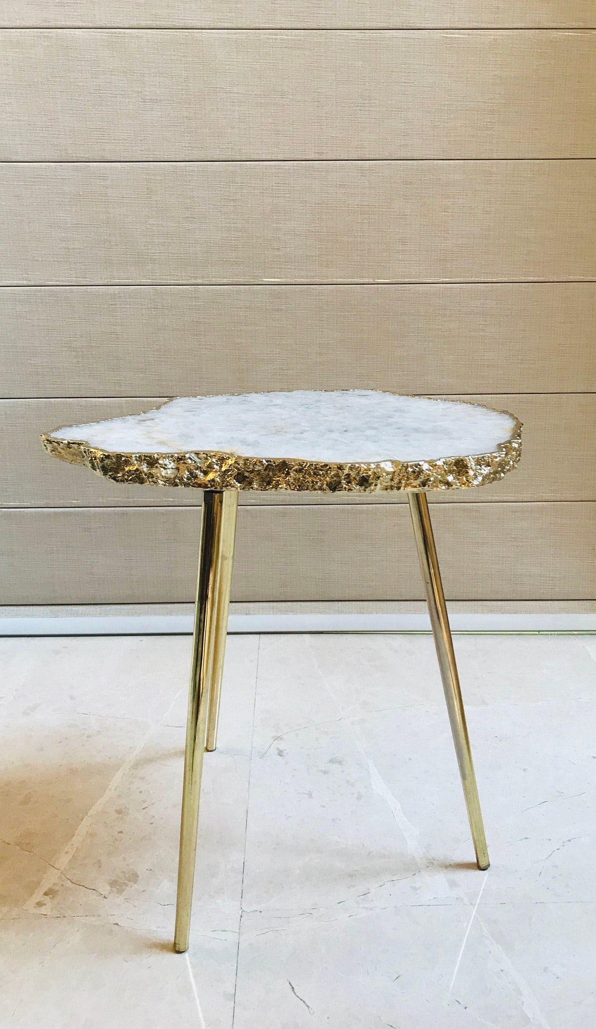 Large White Grey Agate Quartz Organic Edge Accent Table