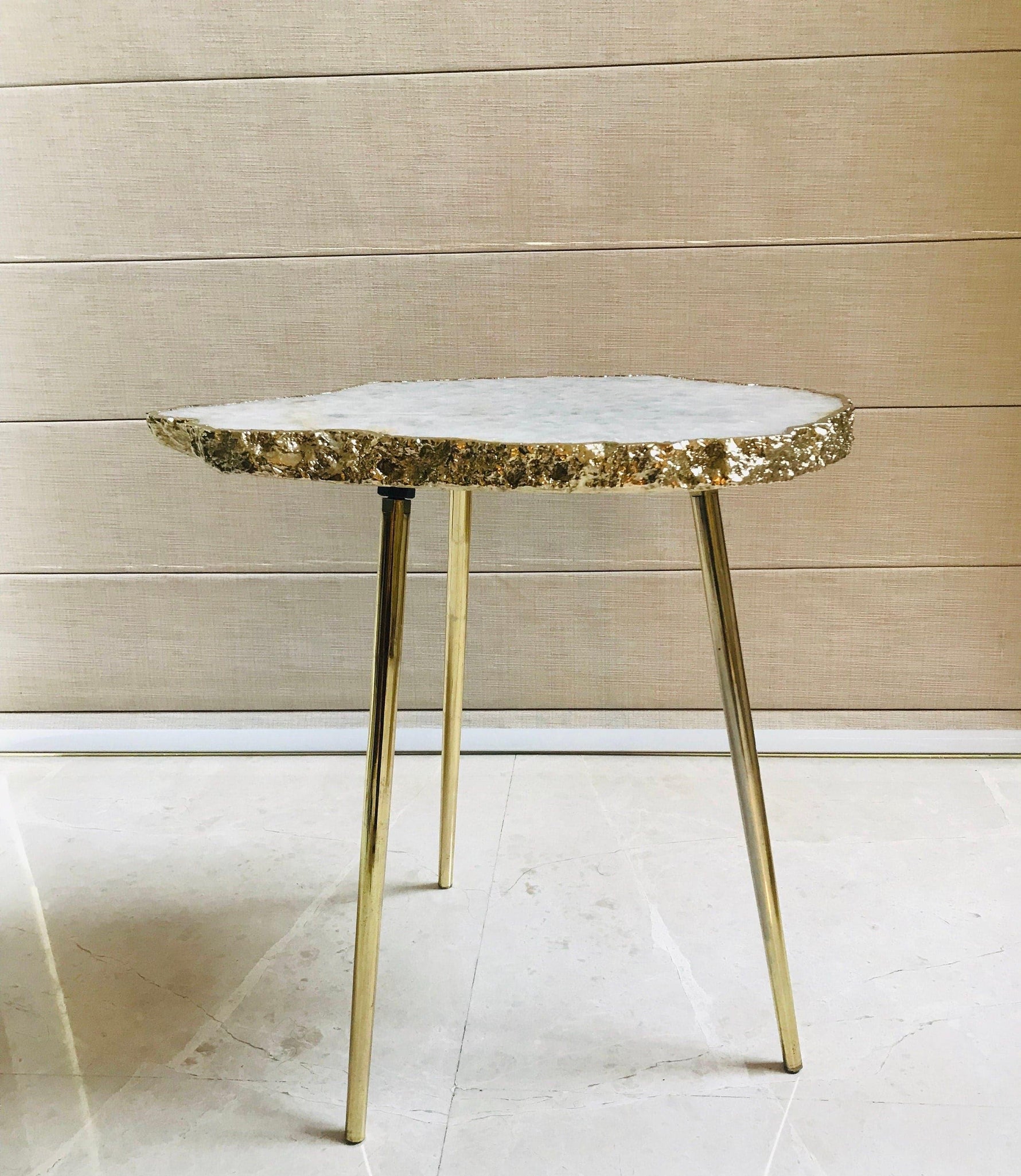 Large White Grey Agate Quartz Organic Edge Accent Table