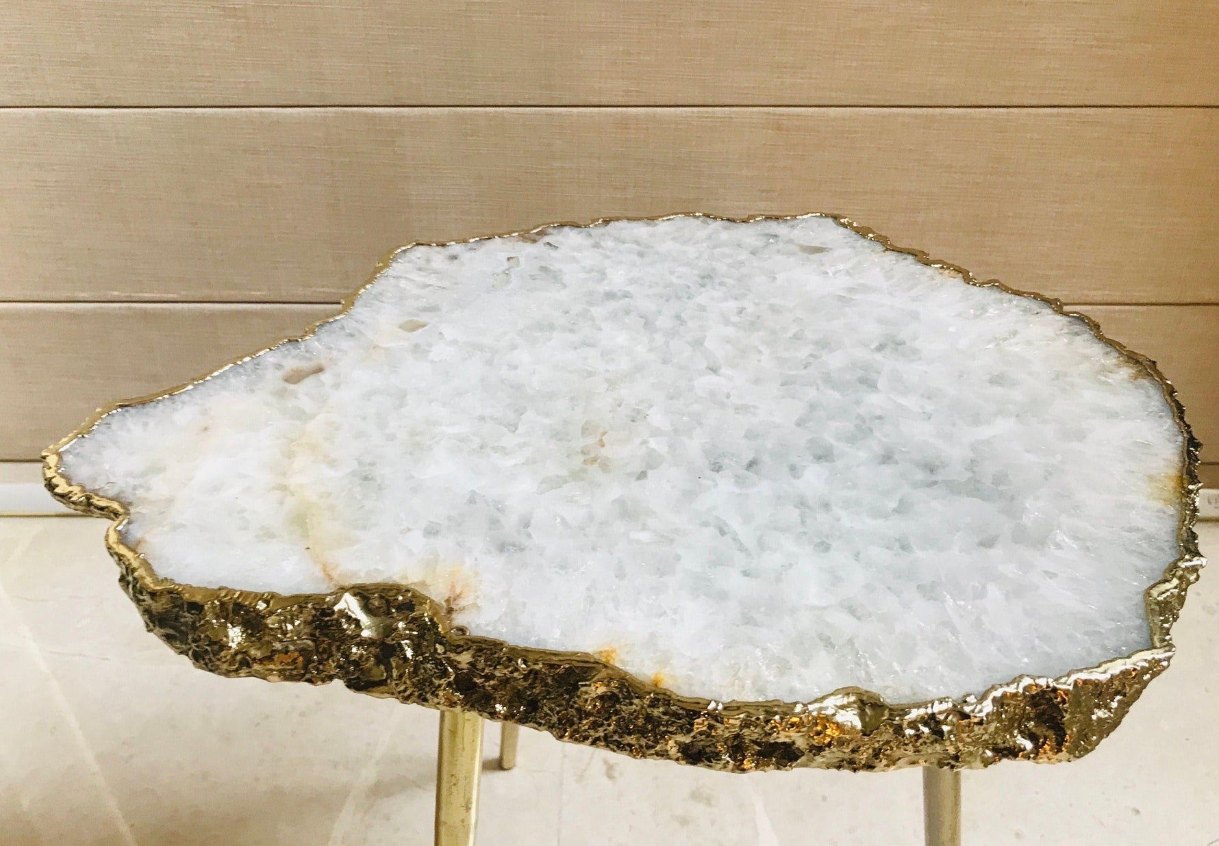 Large White Grey Agate Quartz Organic Edge Accent Table