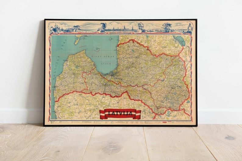 Latvia Map Print| Art History