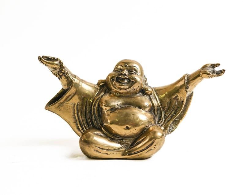 Laughing Buddha with Open Arms Statue POLISHED BRASS