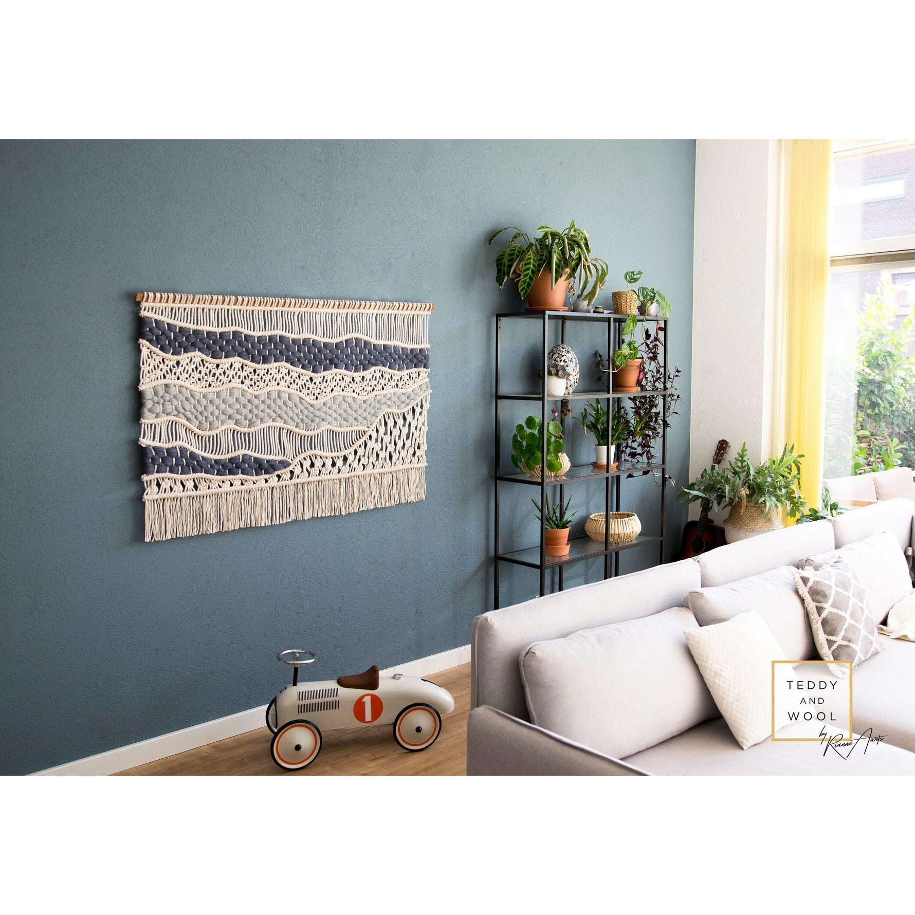 Laura Macrame wall hanging - Abstract Wall Art - Blue and White