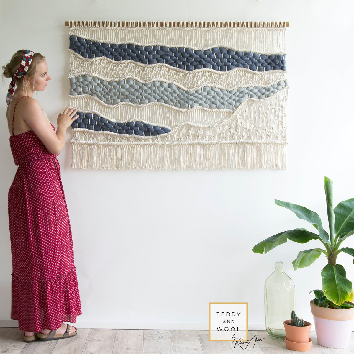 Laura Macrame wall hanging - Abstract Wall Art - Blue and White Default Title