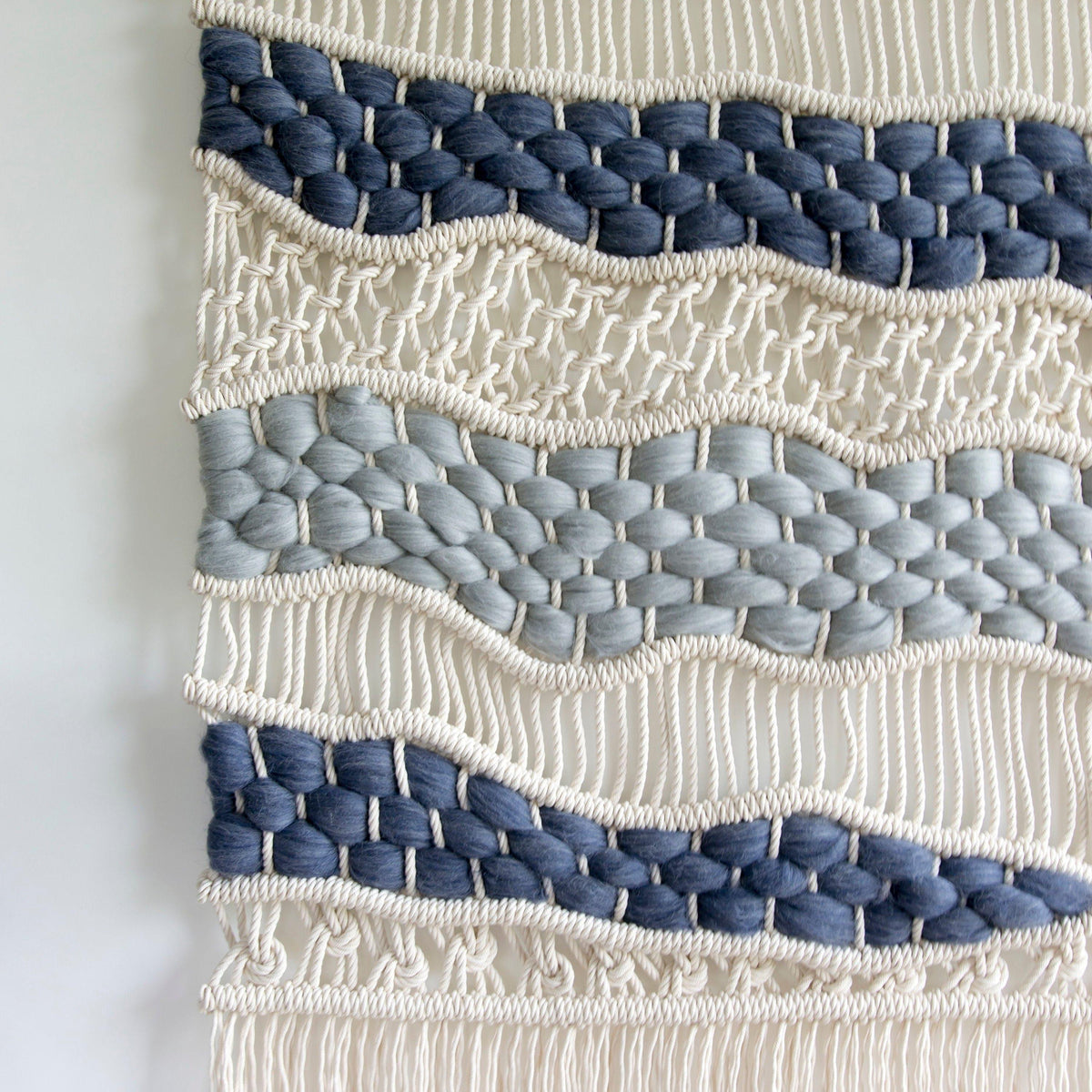 Laura Macrame wall hanging - Abstract Wall Art - Blue and White