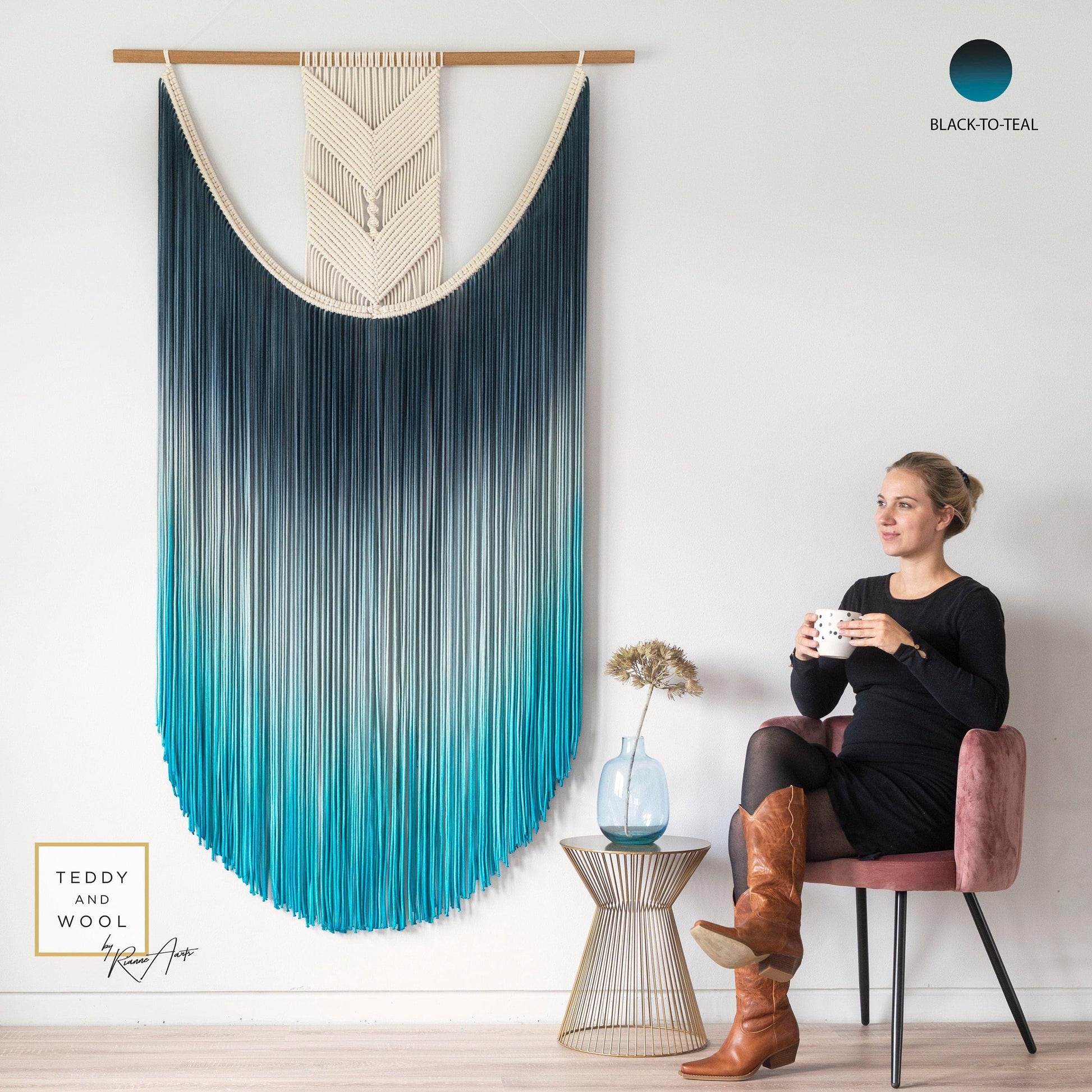 Lauren Tall Macrame Wall Hanging Dyed Fiber Art