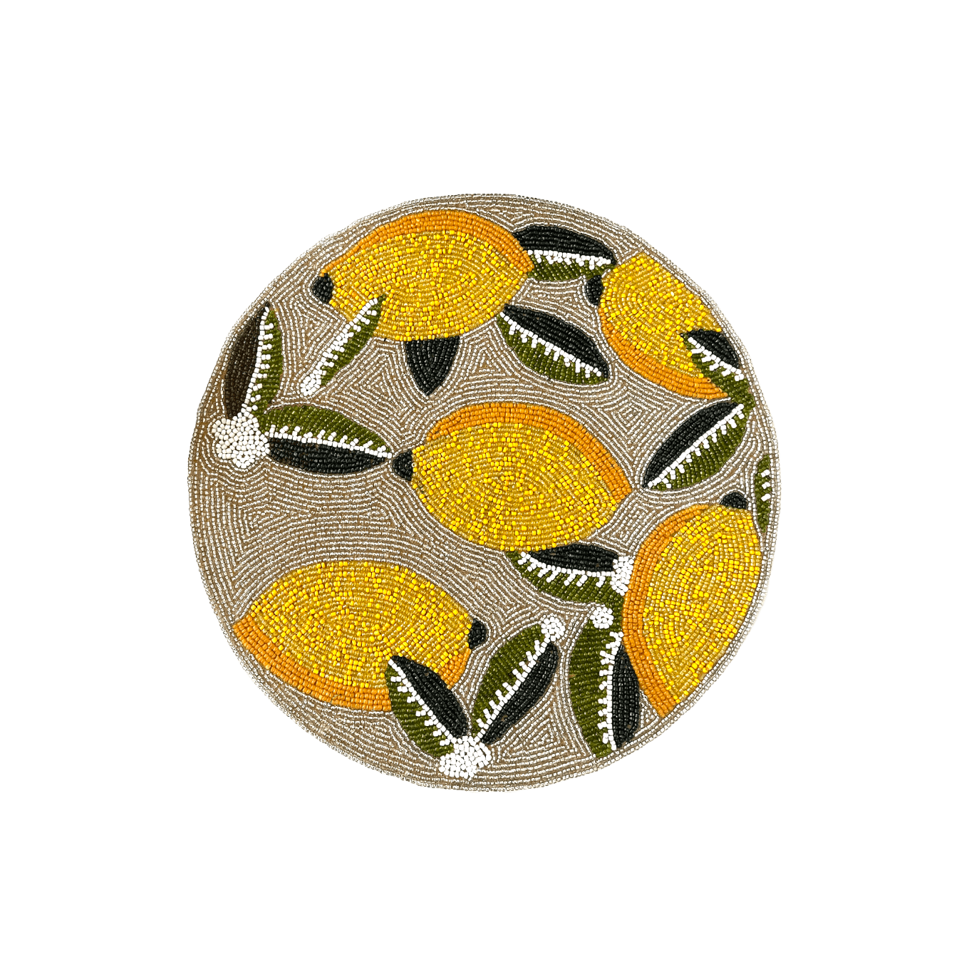 Lemon and Leaf Round Beaded Table Placemat