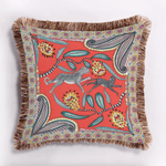 Leopard and Monkey Velvet Throw Pillow Cover with Fringes Pink