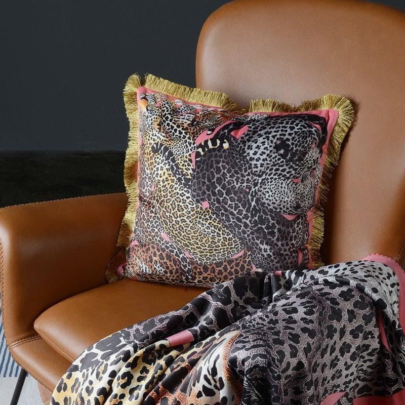 Leopard Luxury Velvet Throw Pillow Cover with Fringes