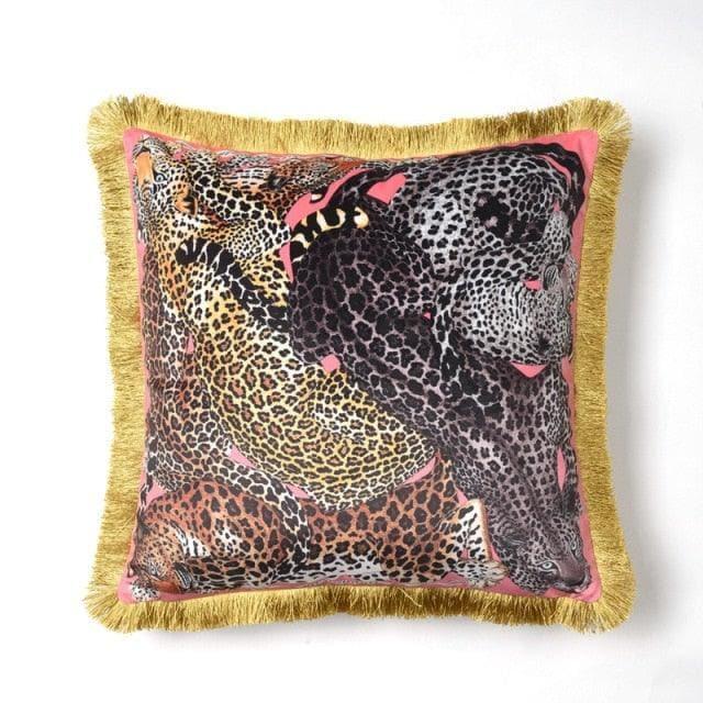 Leopard Luxury Velvet Throw Pillow Cover with Fringes 18" x 18" Pink