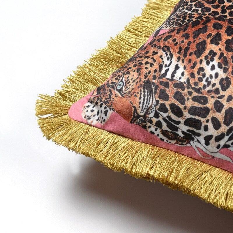 Leopard Luxury Velvet Throw Pillow Cover with Fringes