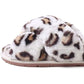 Leopard Print Faux Fur Cross Band Slippers - MAIA HOMES