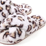 Leopard Print Faux Fur Cross Band Slippers