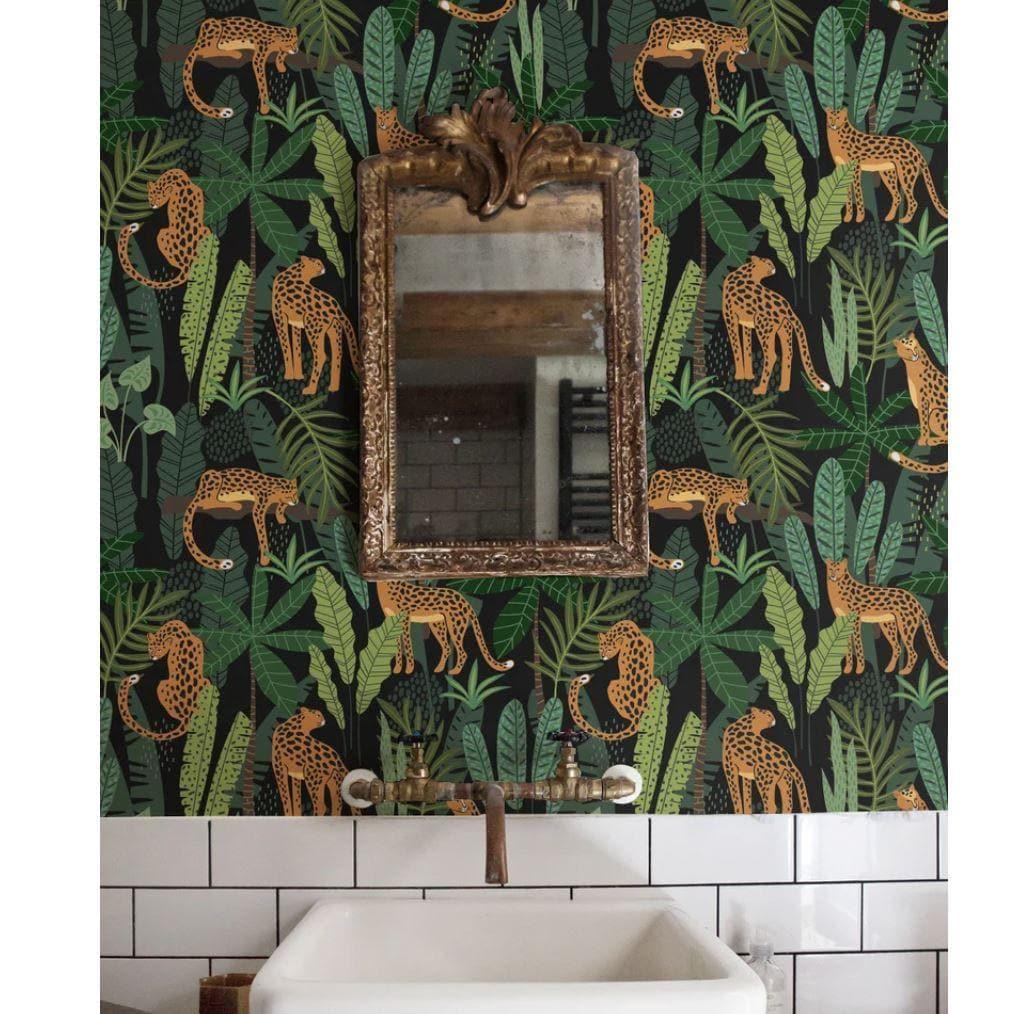 Leopards in the Green Tropical Jungle and Peel and Stick Wallpaper