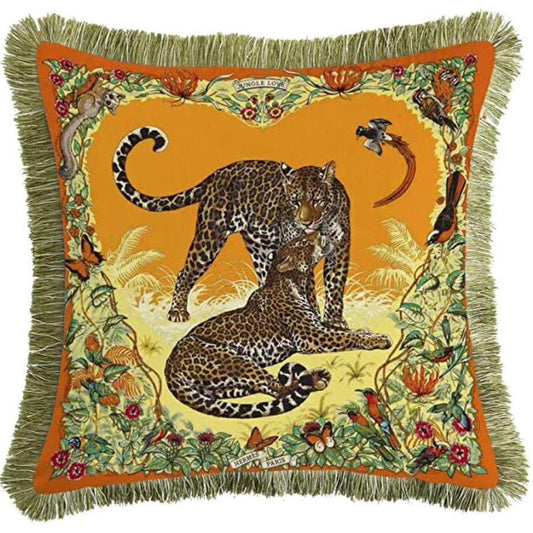 Leopards Velvet Throw Pillow with Tassels - MAIA HOMES
