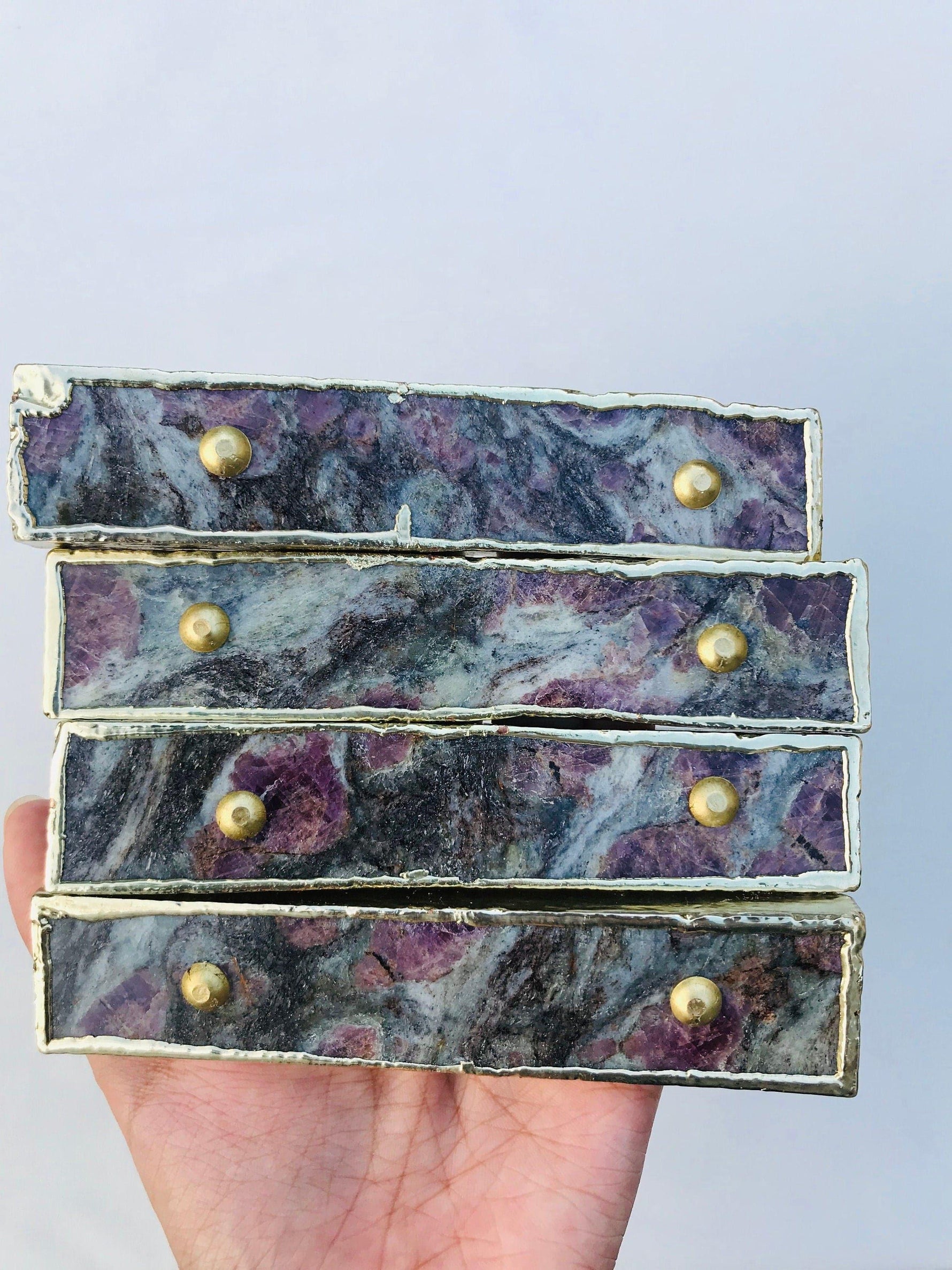 Lepidolite Agate Cabinet Door Pull Handle - Set of 4 Rose Gold