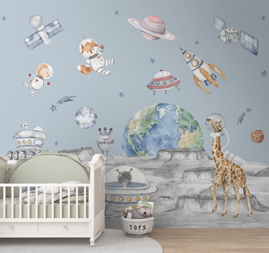 Lets Go on a Moon Walk, Cute Kids Room Wallpaper