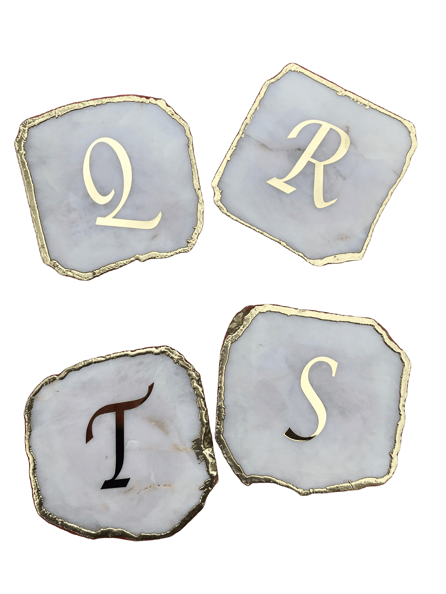 Lettered White Agate Coasters - Set of 4 Rose Gold